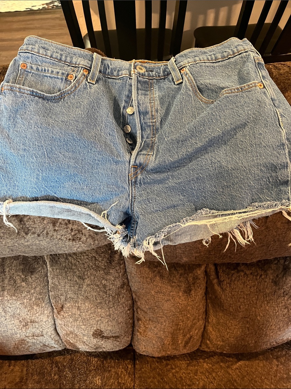 Levi's Light Blue Distressed High-Waist Denim Shorts